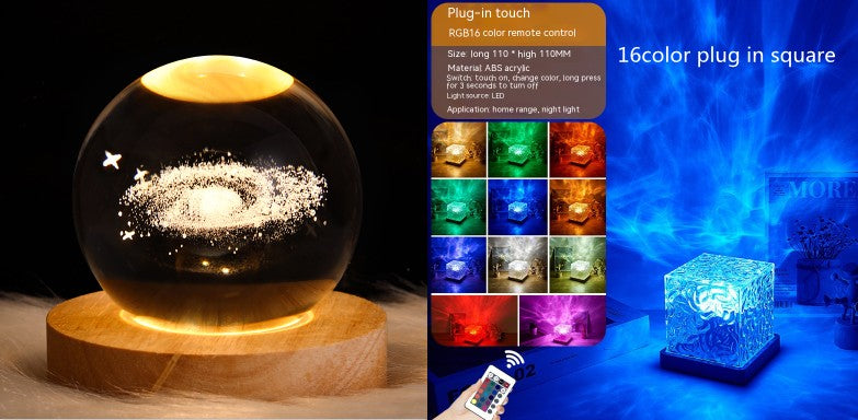 Night Light USB Rotating Projection Crystal Table Lamp