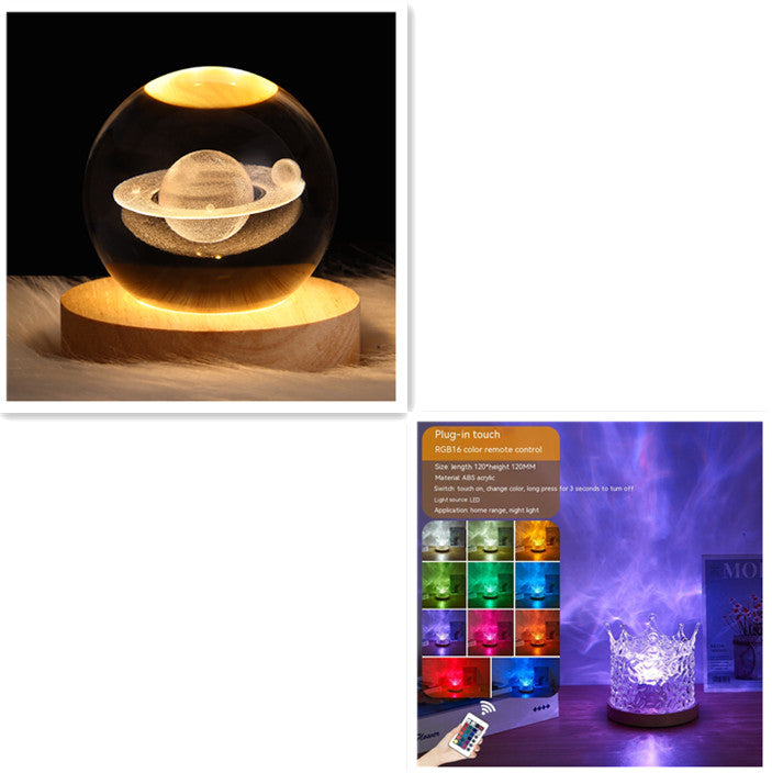 Night Light USB Rotating Projection Crystal Table Lamp