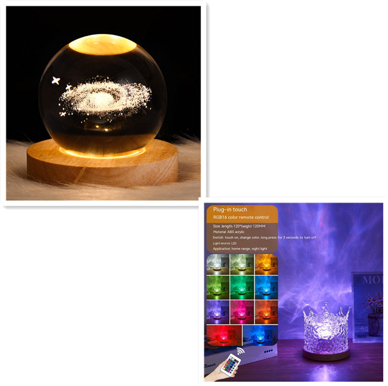 Night Light USB Rotating Projection Crystal Table Lamp