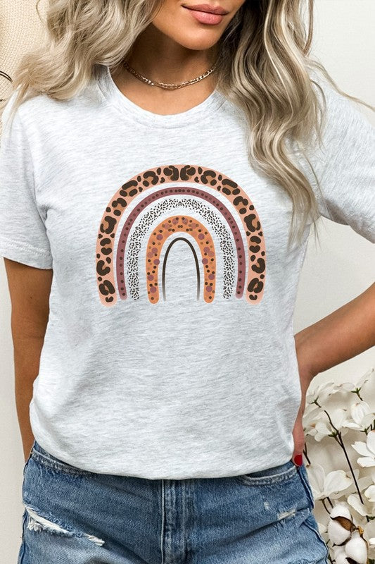 Leopard Brown Boho Rainbow Graphic Tee