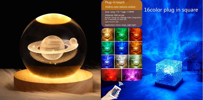 Night Light USB Rotating Projection Crystal Table Lamp