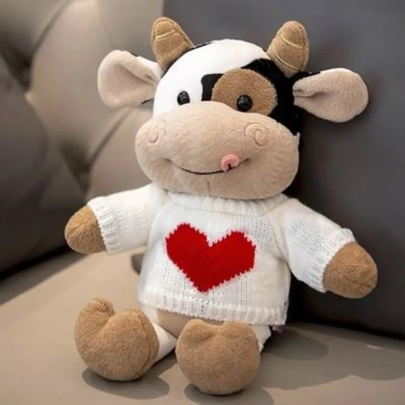 Valentine's Gift Plushie Cow in Heart Sweater - 12in (30cm)