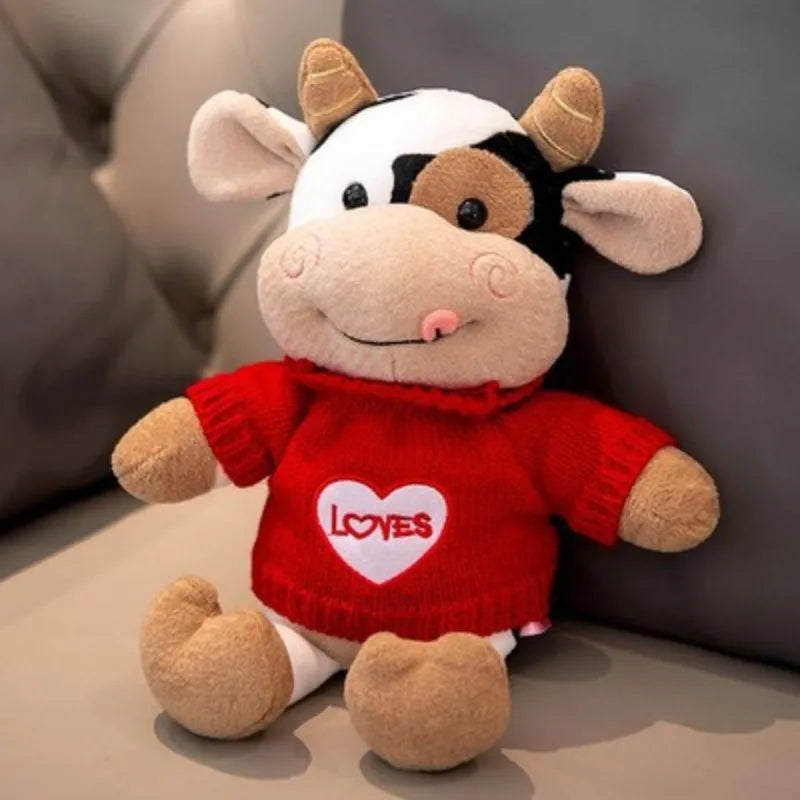 Valentine's Gift Plushie Cow in Heart Sweater - 12in (30cm)