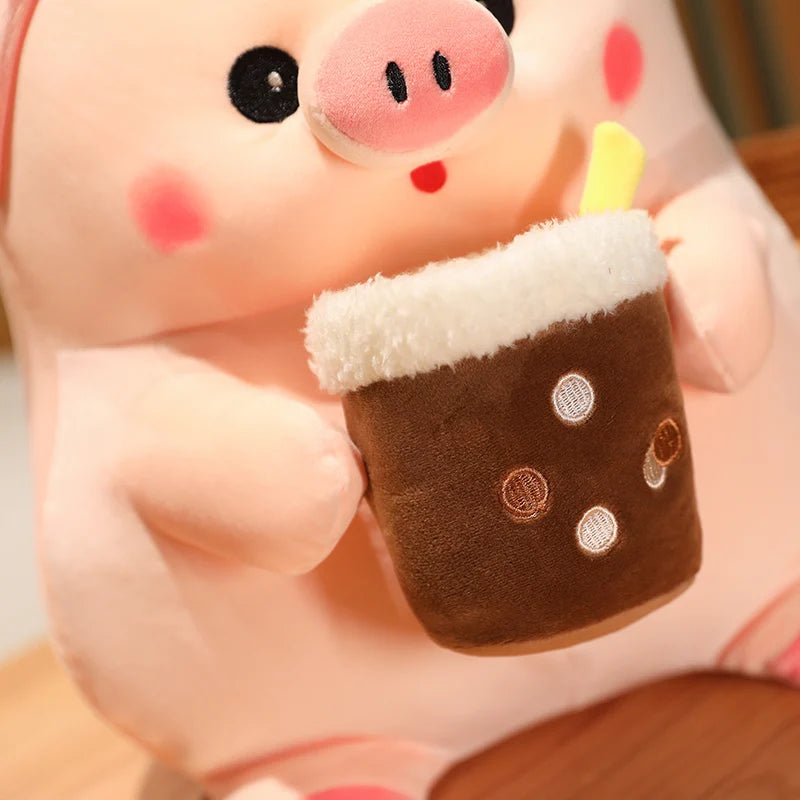 Kawaii Plush Piggy Drinking Bubble Tea