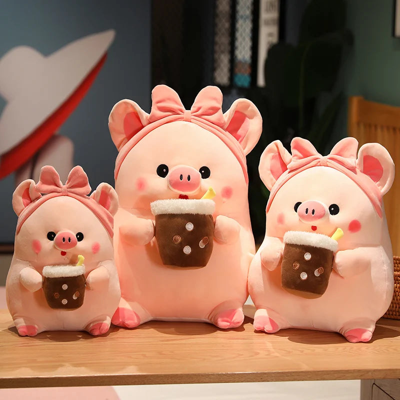 Kawaii Plush Piggy Drinking Bubble Tea