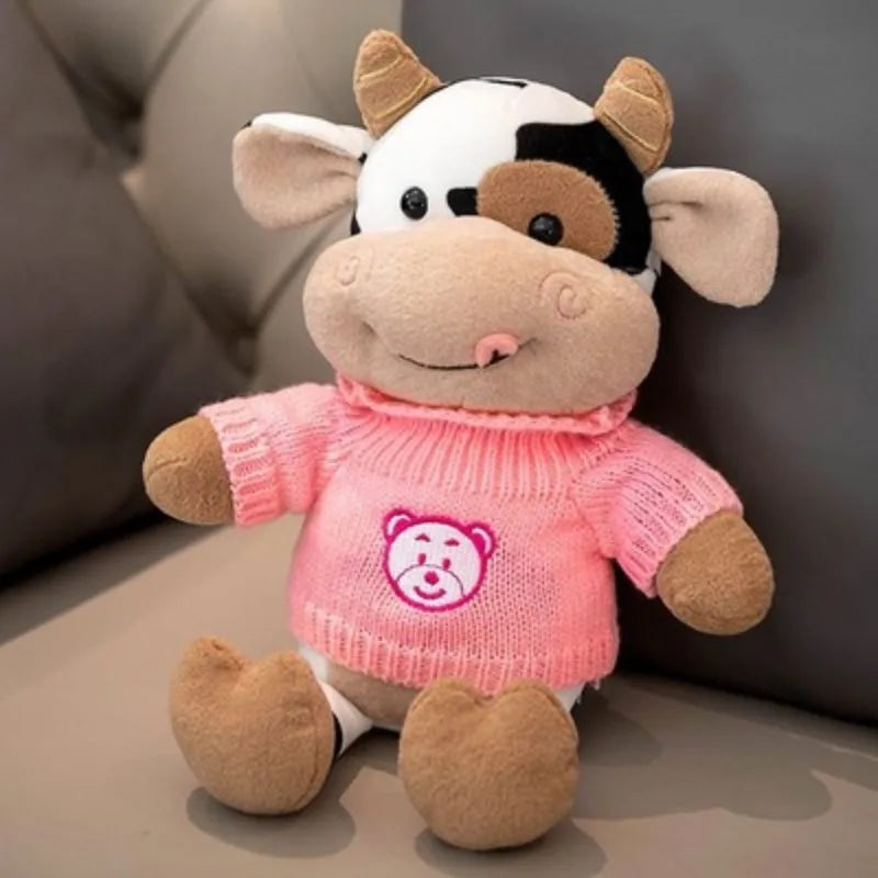 Valentine's Gift Plushie Cow in Heart Sweater - 12in (30cm)