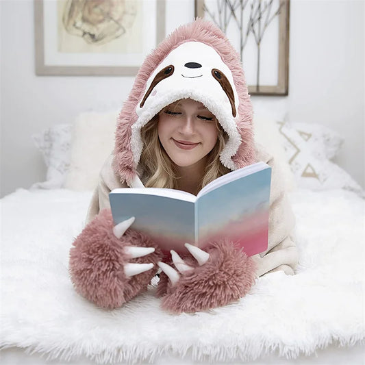 Cozy Cute Animal Hooded Blanket with Gloves - Snuggle Life!
