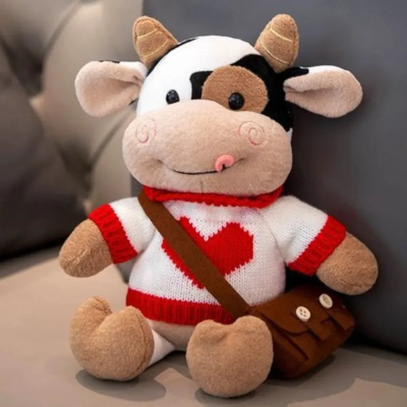 Valentine's Gift Plushie Cow in Heart Sweater - 12in (30cm)