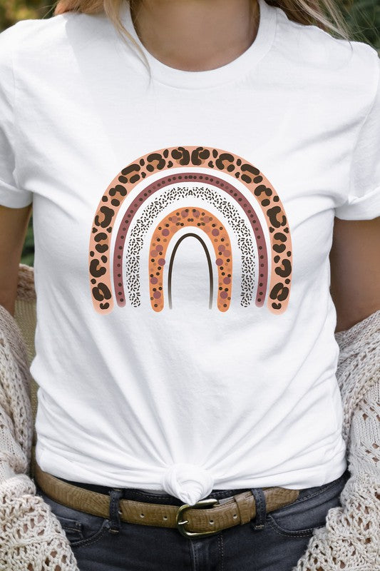 Leopard Brown Boho Rainbow Graphic Tee