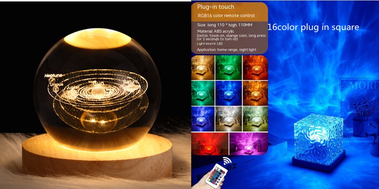 Night Light USB Rotating Projection Crystal Table Lamp