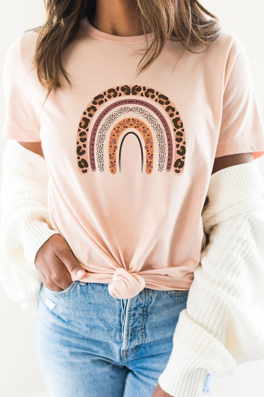Leopard Brown Boho Rainbow Graphic Tee