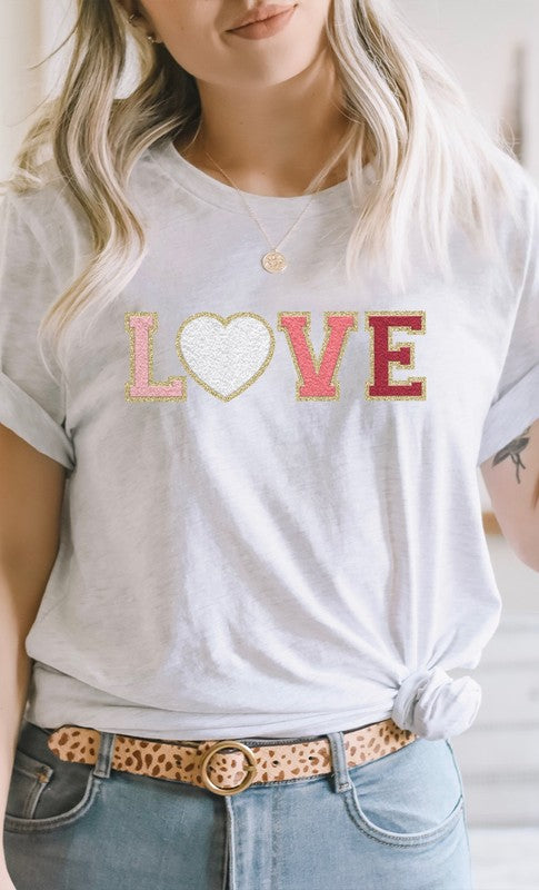 Love Faux Chenille Letters Graphic Tee