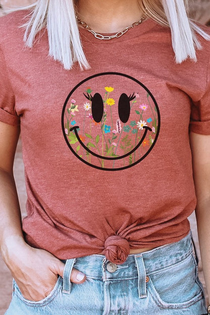 Boho Wildflower Lash Smiley Floral Graphic Tee