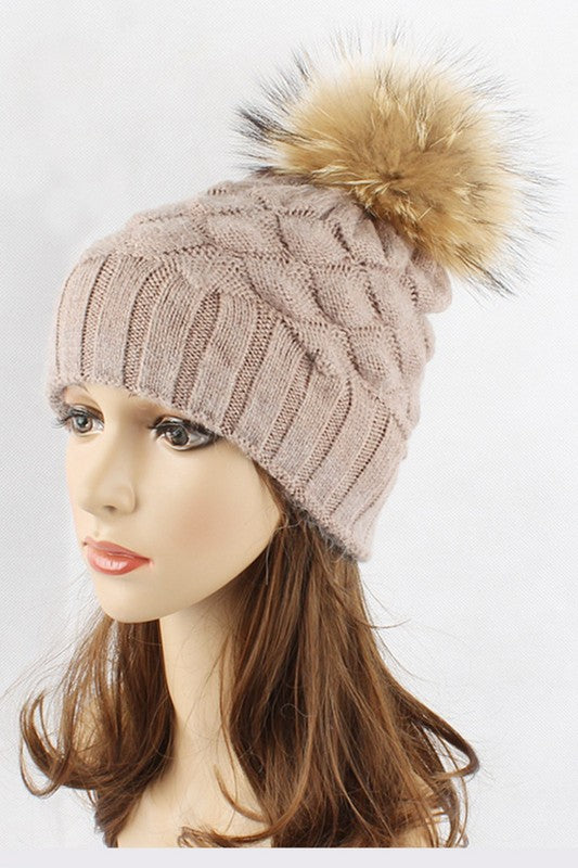 Raccoon Fur Pineapple Knit Beanies