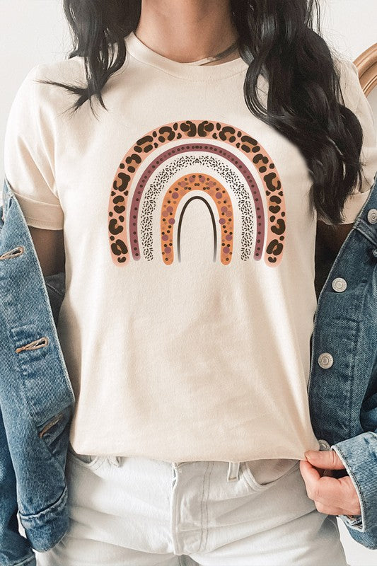 Leopard Brown Boho Rainbow Graphic Tee