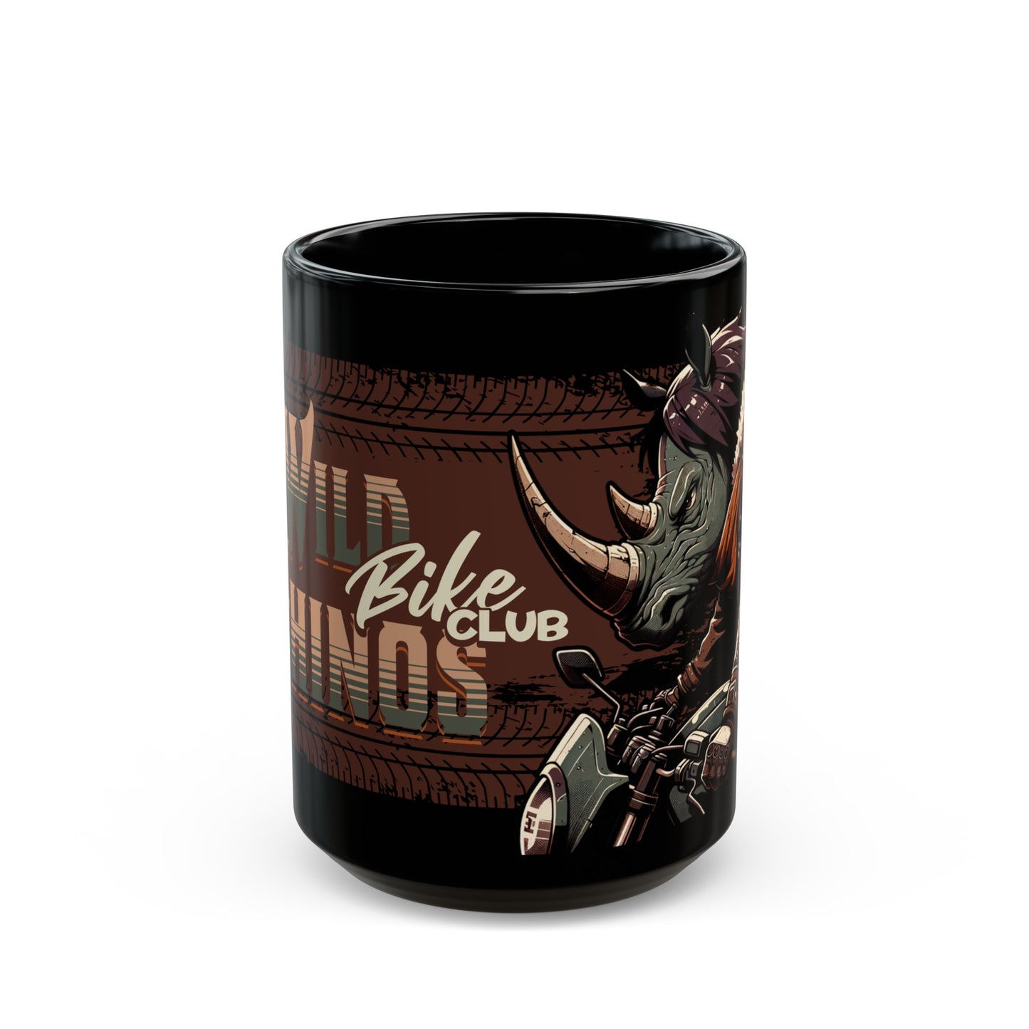 Wild Rhino Biker Black Coffee Mug (11oz, 15oz)