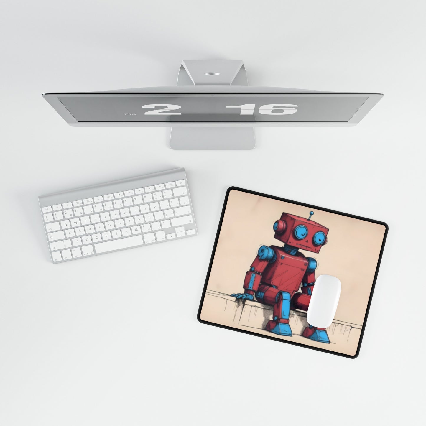 Red Robot Desk Mat and Mouse Pad