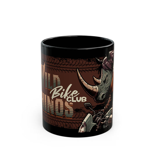 Wild Rhino Biker Black Coffee Mug (11oz, 15oz)