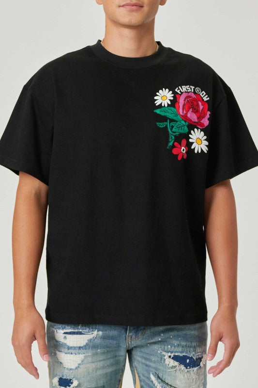 Flower Embroidered Puff Tee