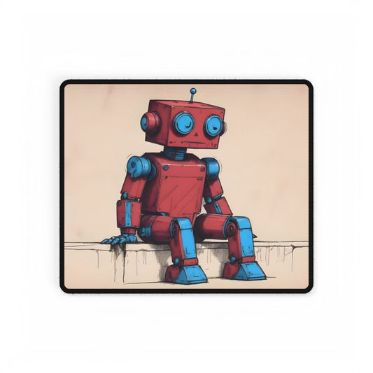 Red Robot Desk Mat and Mouse Pad