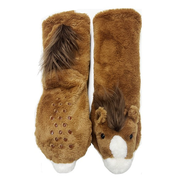 Horse Play - Women's Plush Animal Slipper Socks