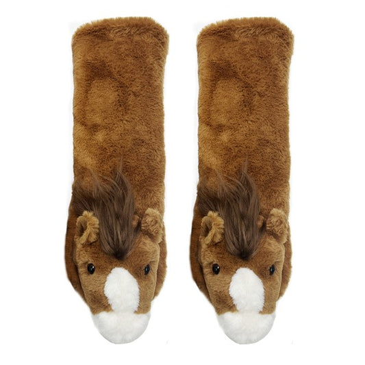 Horse Play - Women's Plush Animal Slipper Socks