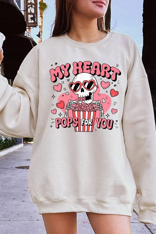 My Heart Pops For You Graphic Fleece Sweatshirt