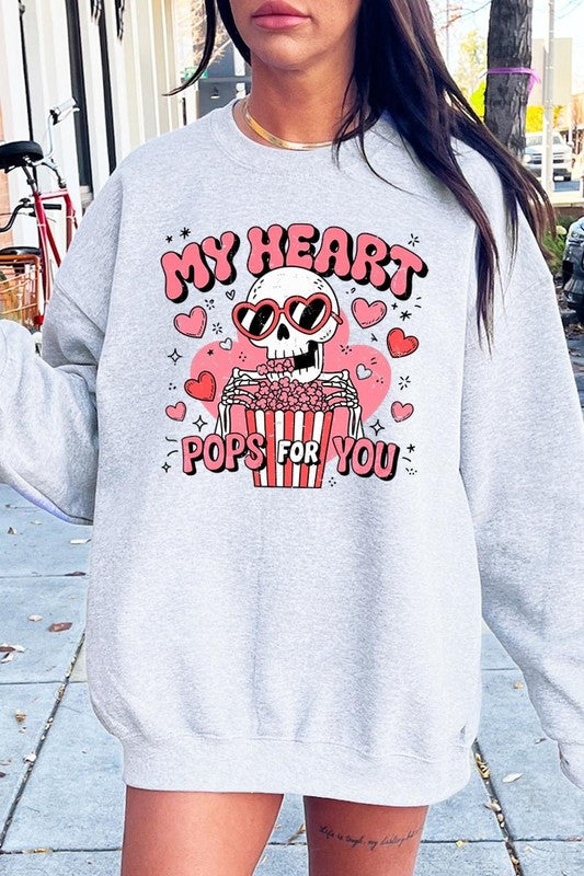 My Heart Pops For You Graphic Fleece Sweatshirt