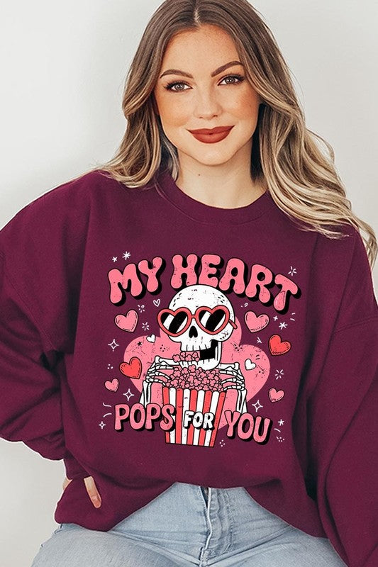 My Heart Pops For You Graphic Fleece Sweatshirt