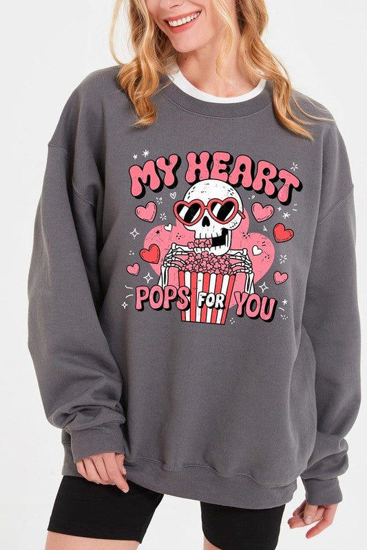 My Heart Pops For You Graphic Fleece Sweatshirt