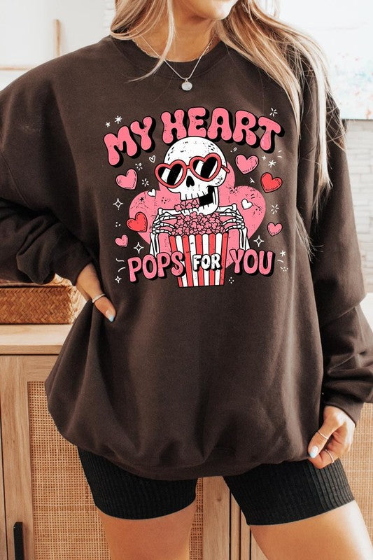 My Heart Pops For You Graphic Fleece Sweatshirt