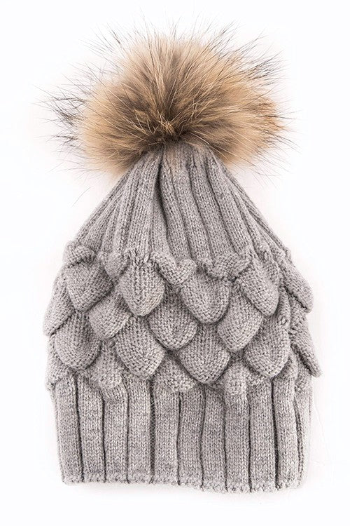 Raccoon Fur Pineapple Knit Beanies