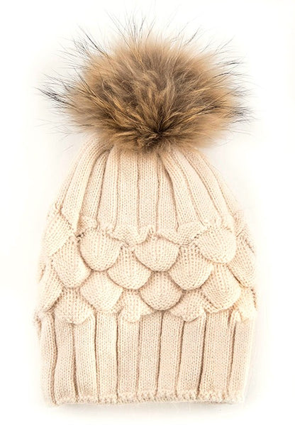 Raccoon Fur Pineapple Knit Beanies