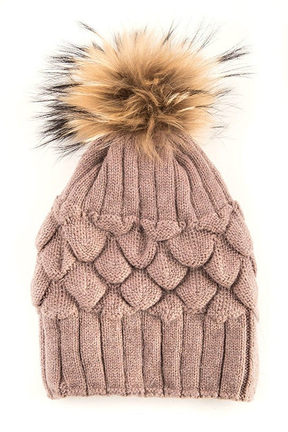 Raccoon Fur Pineapple Knit Beanies