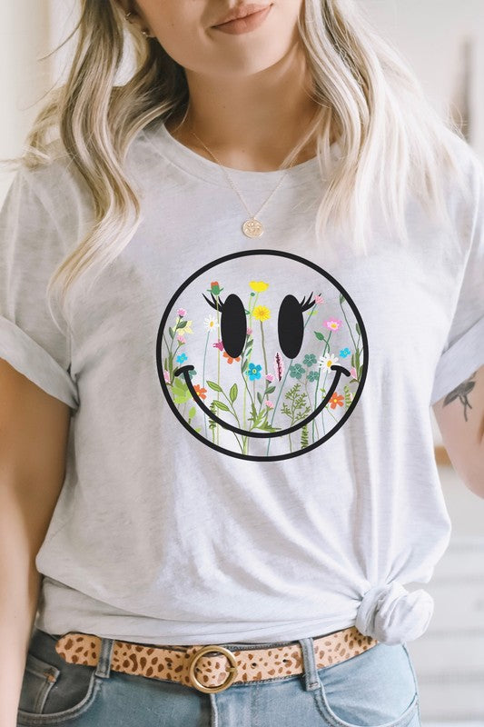 Boho Wildflower Lash Smiley Floral Graphic Tee