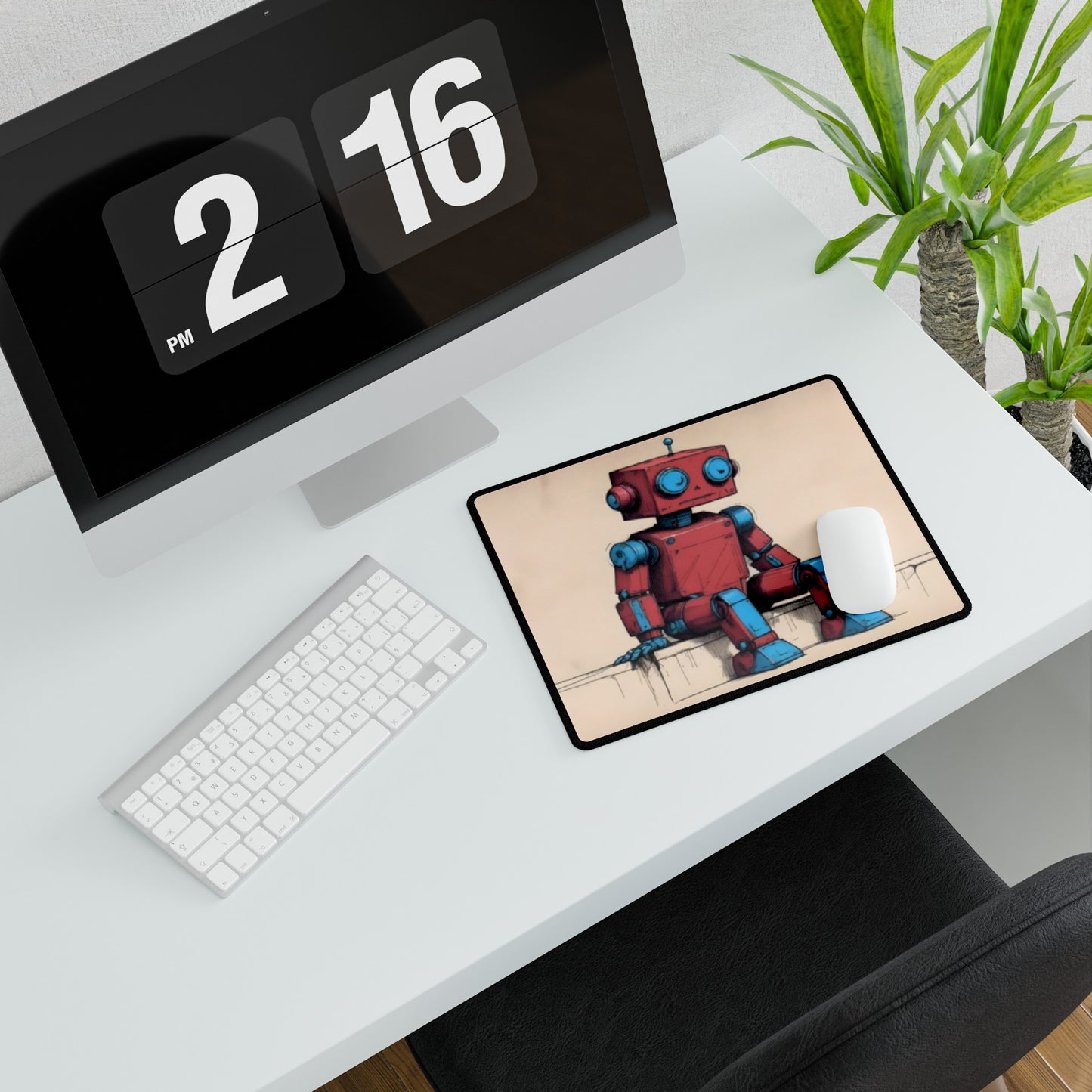 Red Robot Desk Mat and Mouse Pad