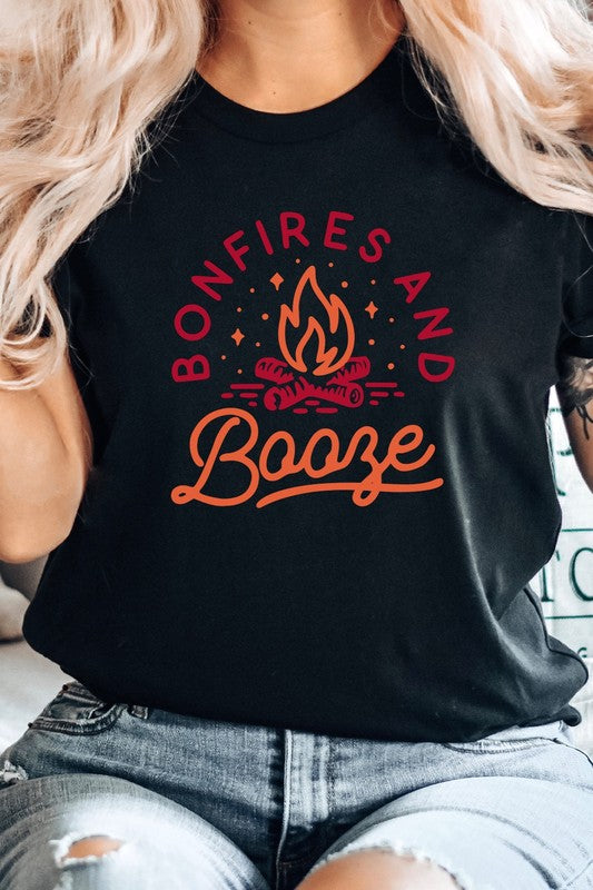 Bonfires and Booze Campfire Summer Fun Graphic Tee