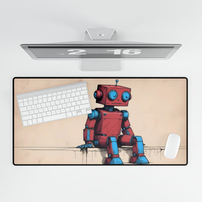 Red Robot Desk Mat and Mouse Pad