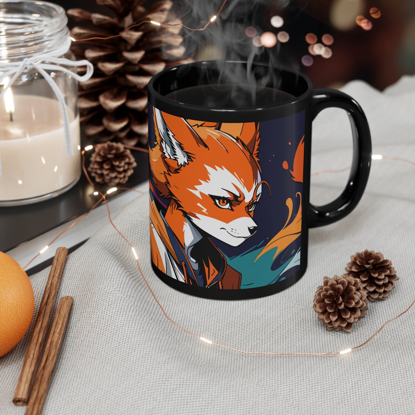 Kitsune 11oz Black Mug