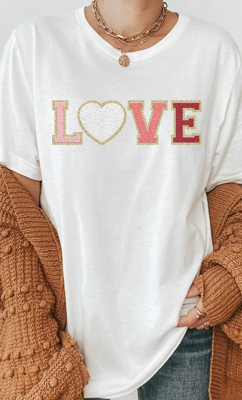 Love Faux Chenille Letters Graphic Tee