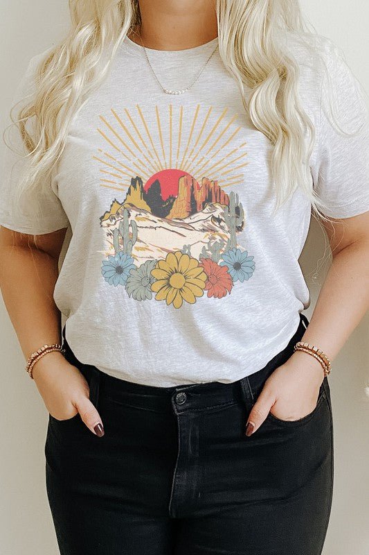 Desert Sunset Arches Floral Cacti Boho Graphic Tee