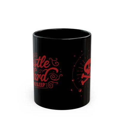 Hustle Hard Black Coffee Mug with Skull Design - 11oz & 15oz