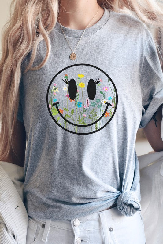 Boho Wildflower Lash Smiley Floral Graphic Tee