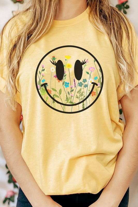 Boho Wildflower Lash Smiley Floral Graphic Tee