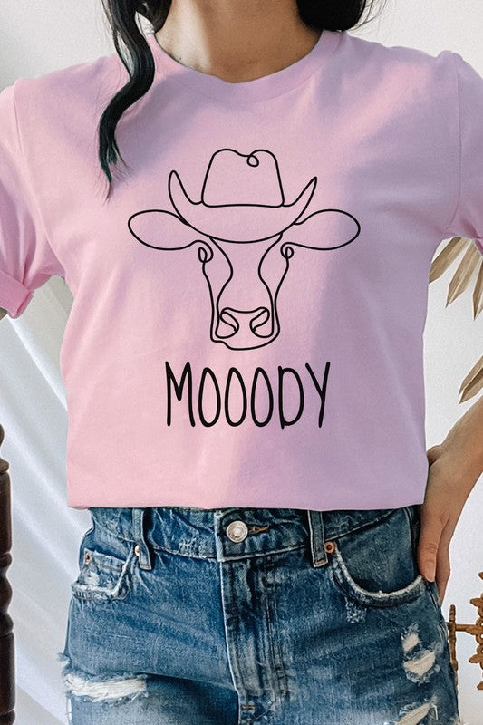 Mooody Country Cow Cowboy Hat Graphic Tee