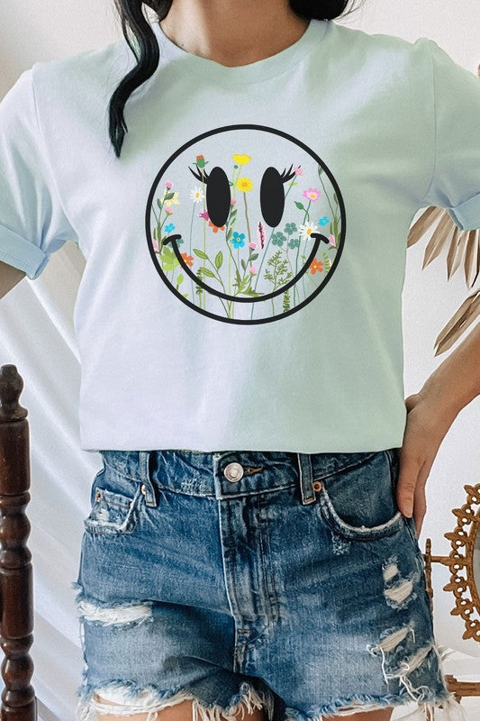 Boho Wildflower Lash Smiley Floral Graphic Tee